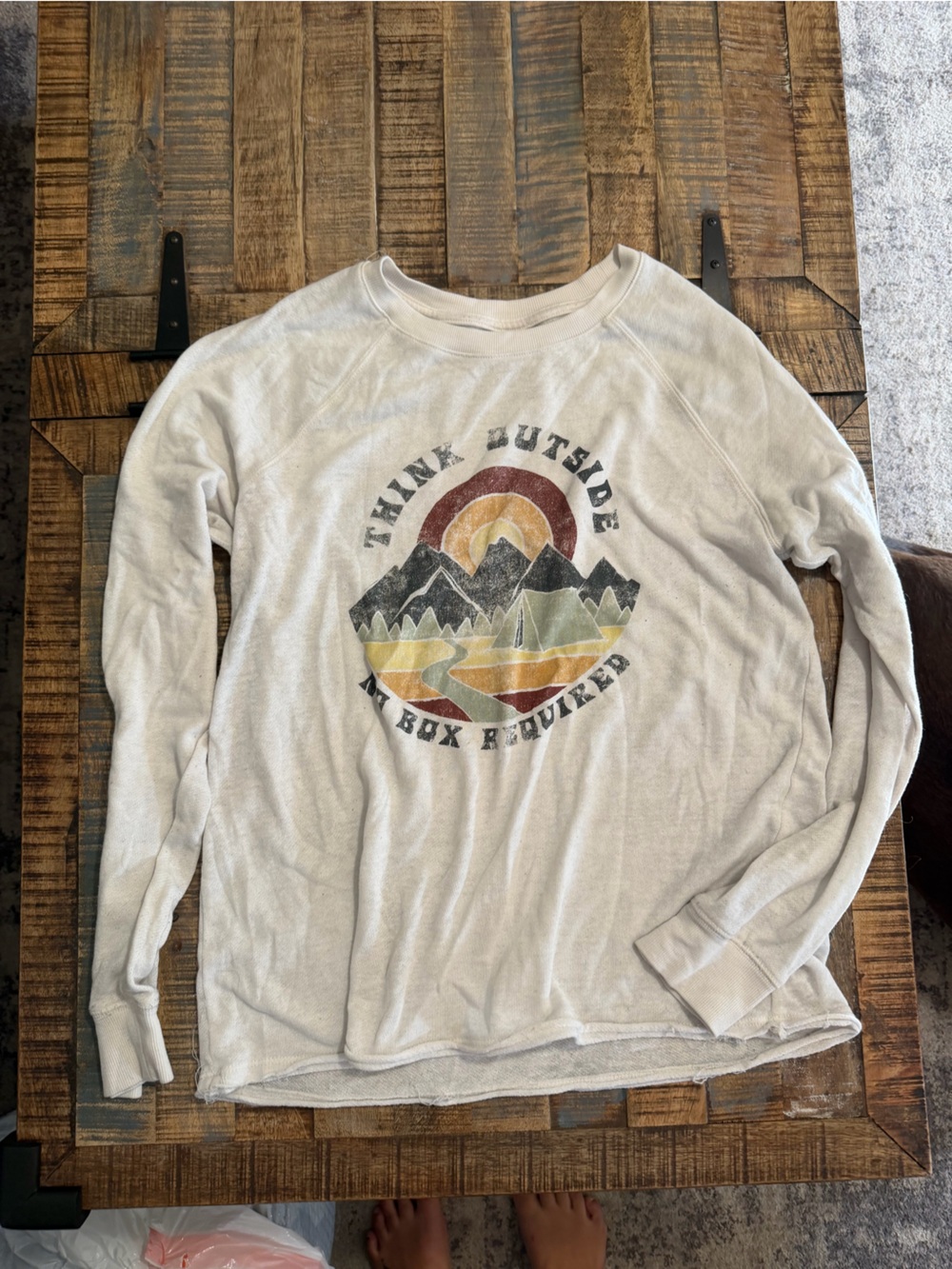 Maurices Cream Graphic Crewneck Sweater with Multicolor Mountain Print